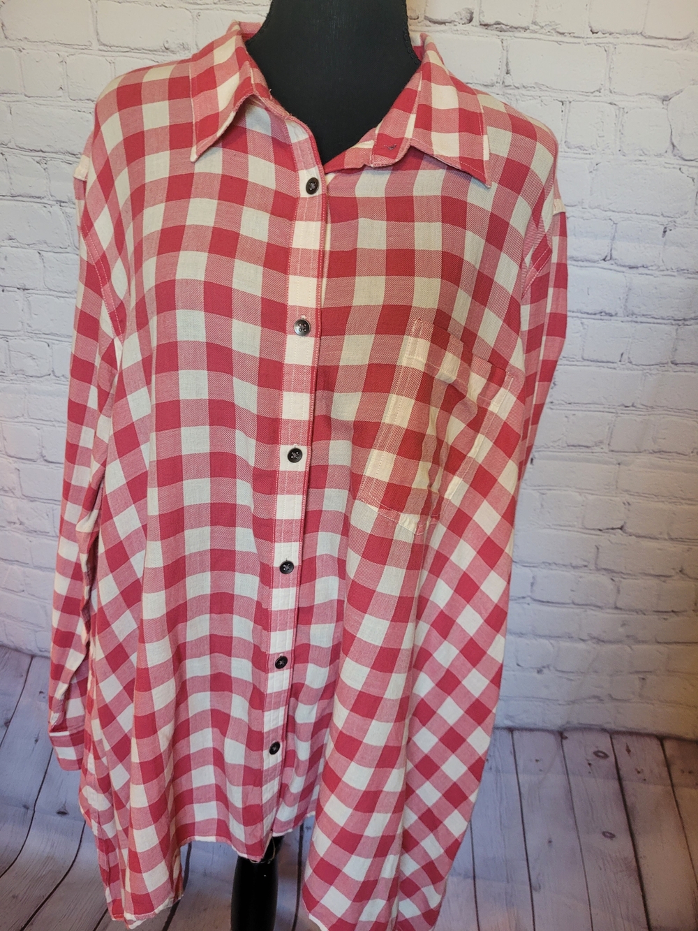 New Red White Checkered Size 2X Chaps Long Flannel Shirt